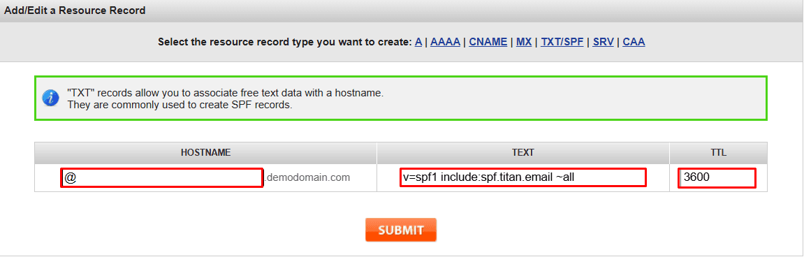 spf record added for Titan mail