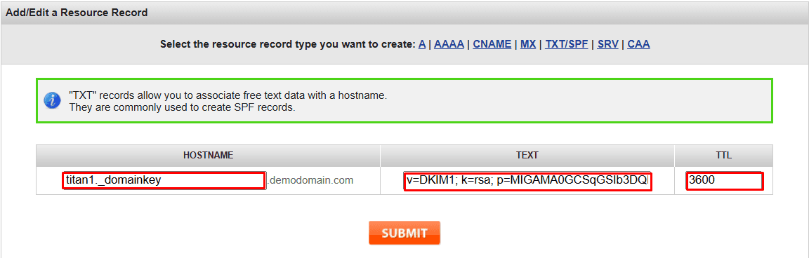 dkim record added for Titan mail