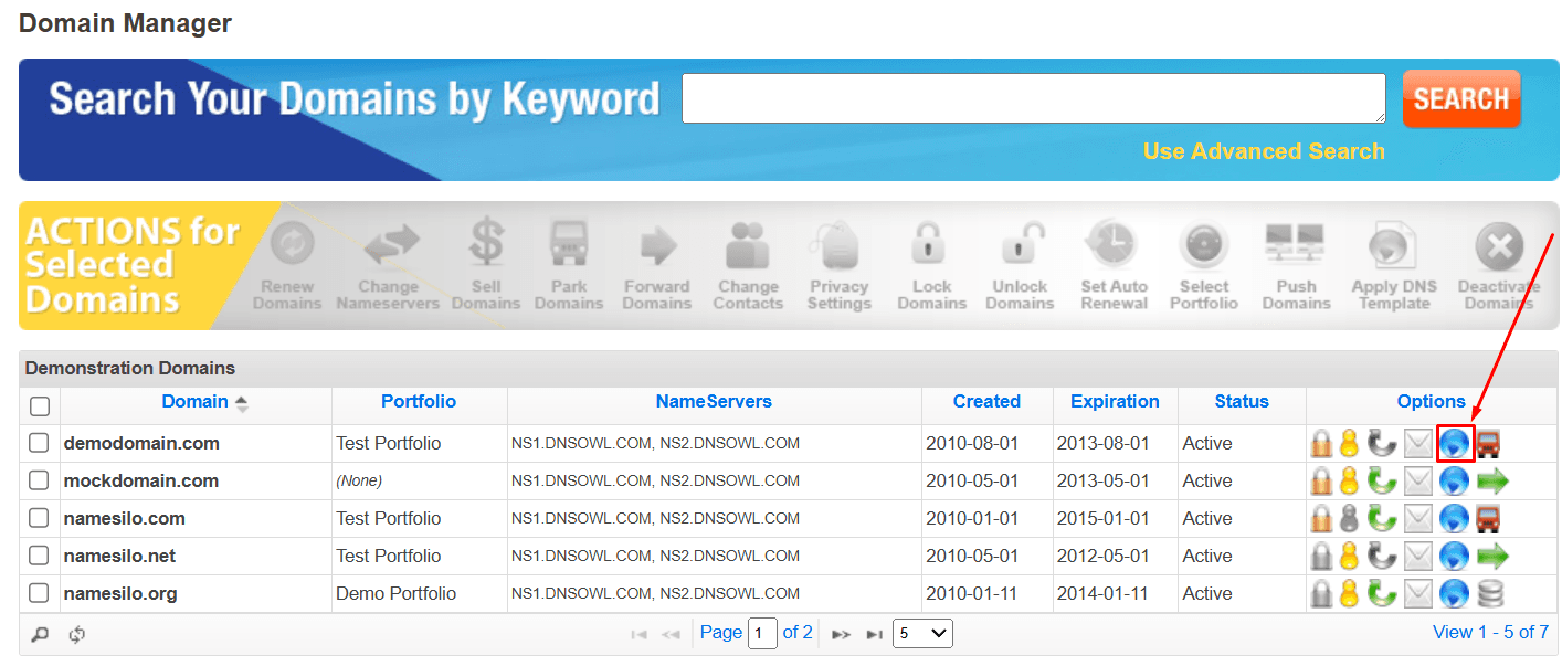 namesilo manage dns option