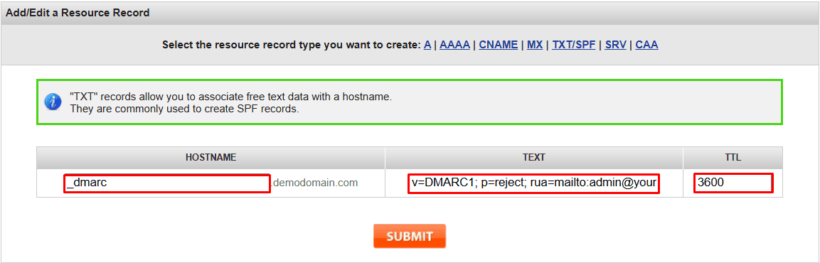 dmarc record added for Titan mail